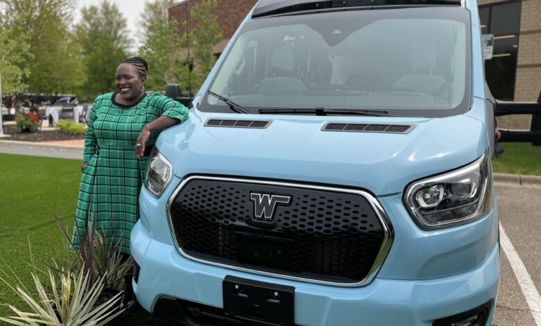 Jil Littlejohn Bostick with a Winnebago van