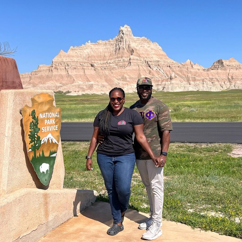 Jil and her husband in the Badlands