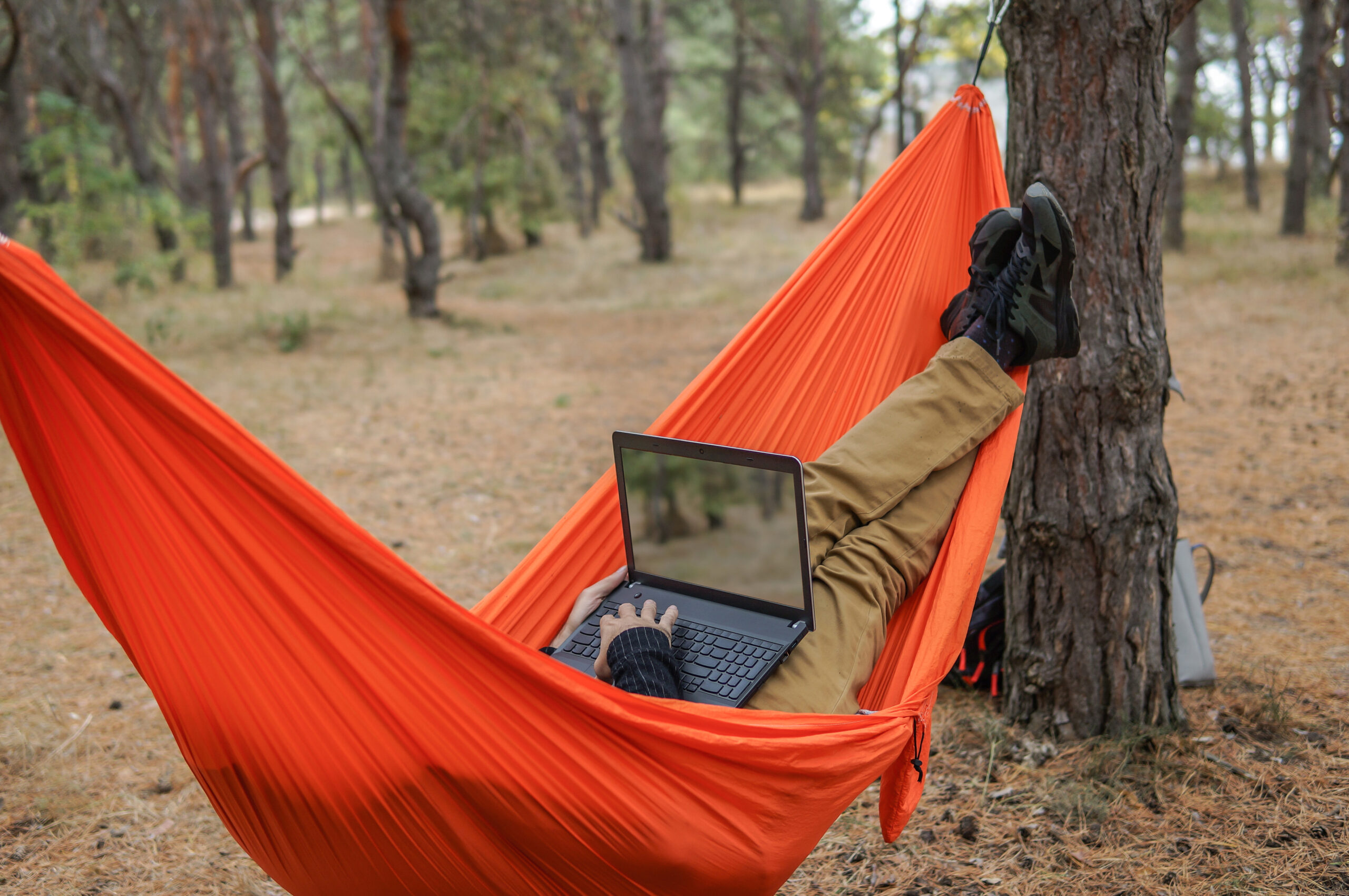 remote worker, working from campsite, freelancer