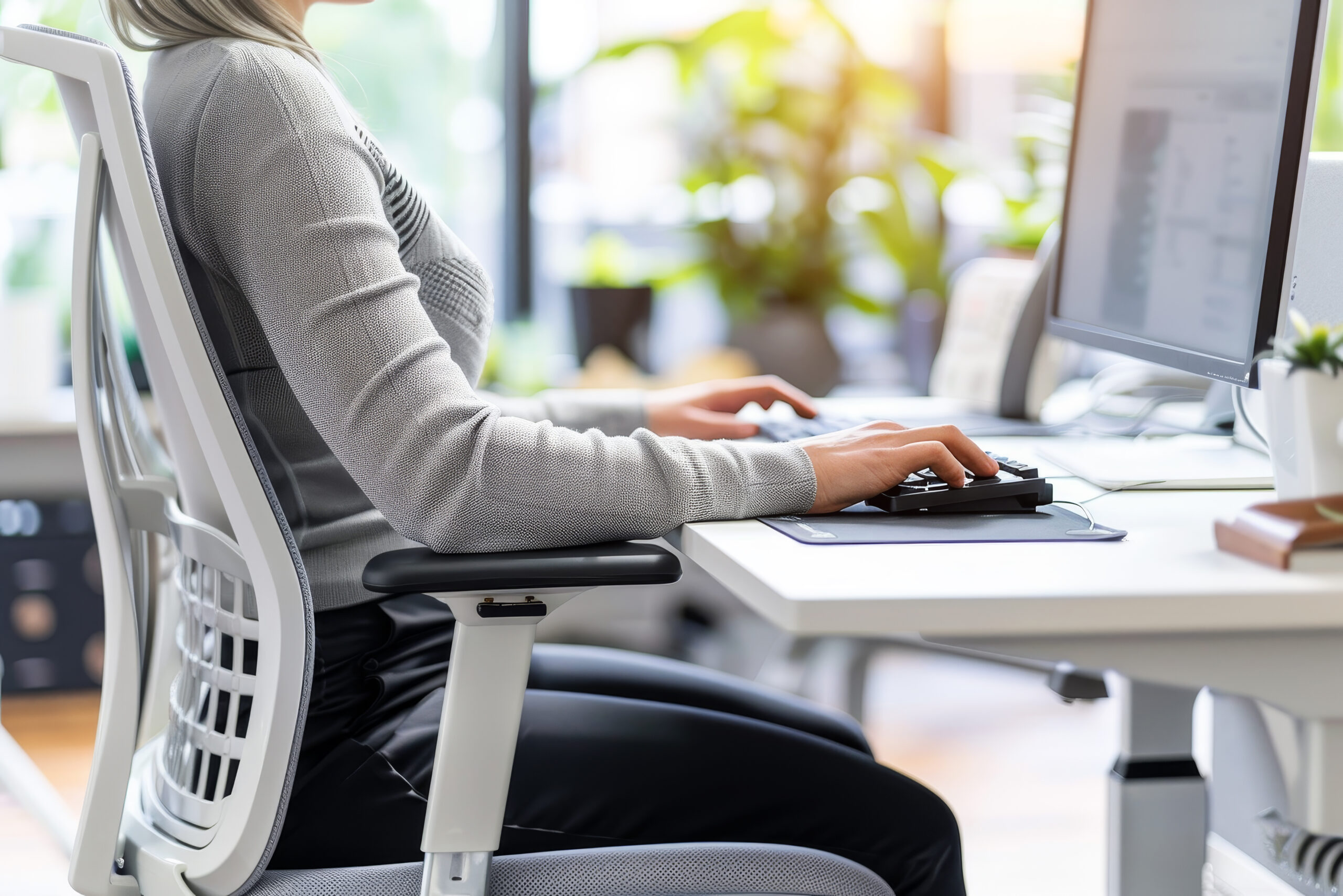 workplace ergonomics; desk chair, desk