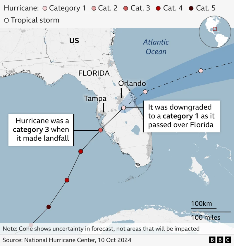 BBC News Hurricane Milton map over Florida