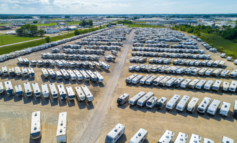 RV dealership lot aerial view