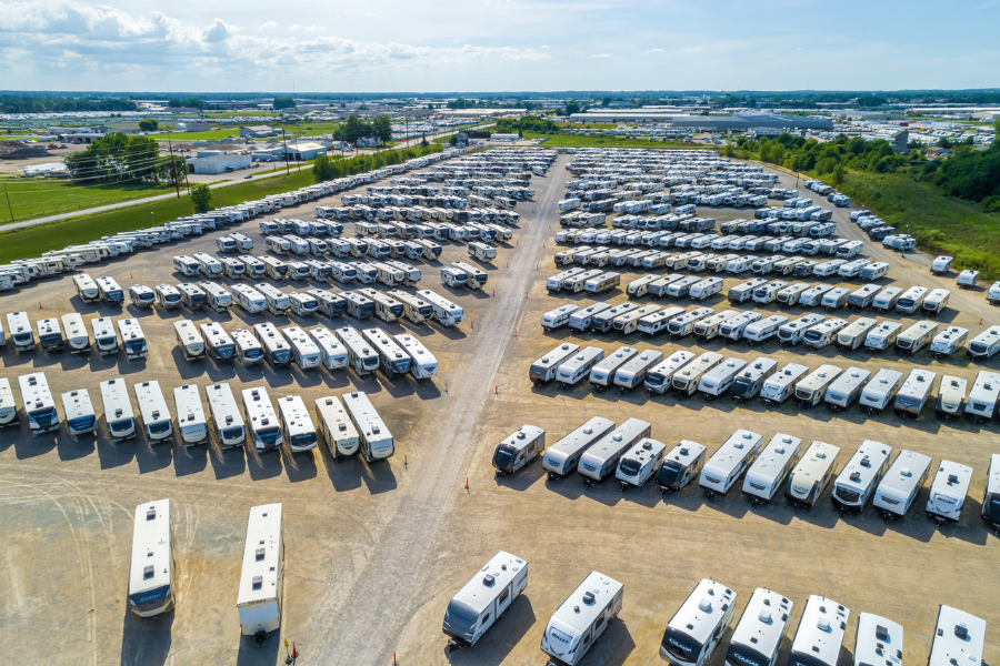 RV dealership lot aerial view