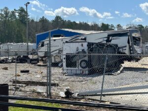 tornado damage at Burton Campers in Calera, Alabama