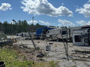 tornado damage at Burton Campers