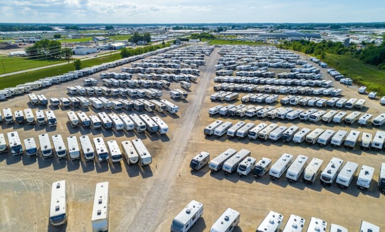 Buying an RV at Auction: What Dealers & Private Buyers Should Know 2 An aerial view of large RV and camper storage lot.