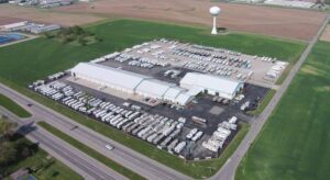 Fun Town RV Acquires Edmundson RV in Indiana 2 An aerial photo of Edmundson RV and its dealership lot with RVs