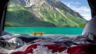 canada flag mountain view RV