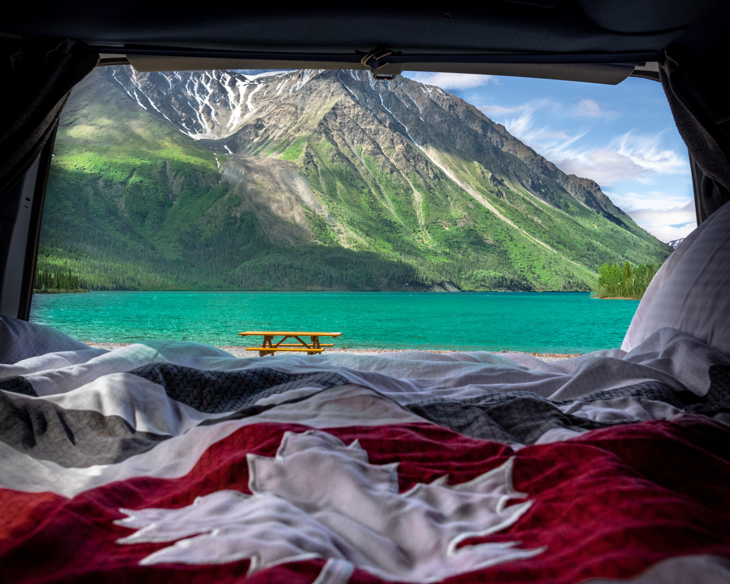 canada flag mountain view RV