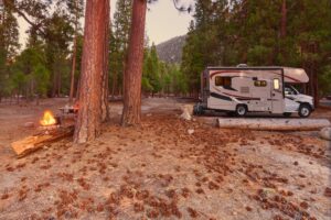 An RV parked in Kings Canyon National Park to illustrate the need for Wi-Fi in national parks.