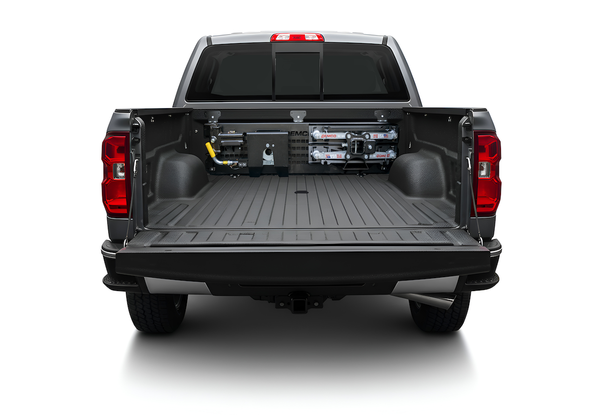 Demco Products Unveils Foldable Fifth Wheel Hitch 4 Mollie Rack in clean truck