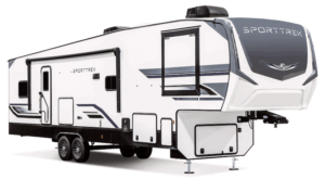 Venture RV To Debut New Product Lines at Tampa RV SuperShow 3 2026 Venture RV SportTrek STF312VTB Fifth Wheel Exterior Front 3 4 Door