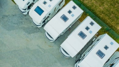 RVs at auction, dealer lot