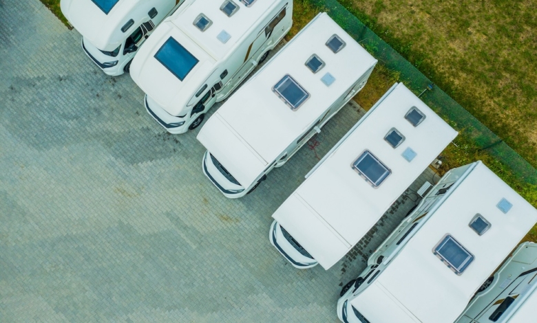 RVs at auction, dealer lot