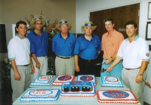 Grote Industries Celebrates 125 Years 4 John Grote Mike Grote Buzz Grote Bill Grote Rick Grote and Dominic Grote w 100 year cakejpg