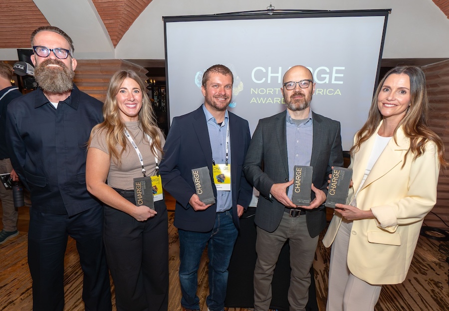 Winners from the 2026 CHARGE Awards Tyler Bourns Chief Marketing Officer Dragonfly Energy 3rd from Right