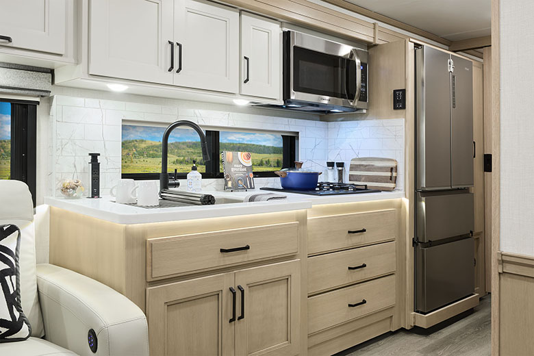 Thor Motor Coach Reveals New Diesel Upgrades 7 2027 Riviera 34SD San Remo Solace Collection Kitchen