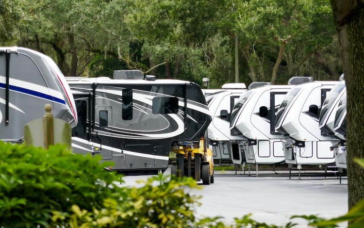 RVs on a dealership lot