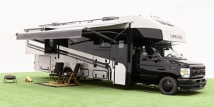 Grand Design Reveals New Lineage Series E 2 GD Lineage 30DC Exterior Propped Side Angle