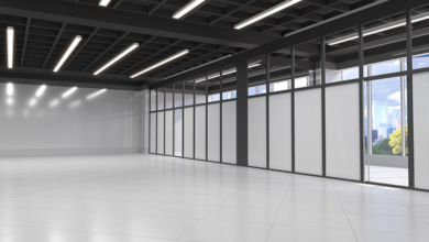 commercial hall with lighting on black ceiling cahan