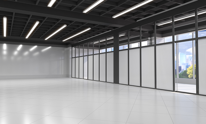 commercial hall with lighting on black ceiling cahan
