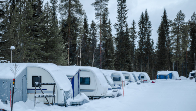 Preventing Costly Freeze Damage: RV Winterization Best Practices 5 Caravan of camper cars in winter forest. Camping in Lapland Finland. Winter camping concept