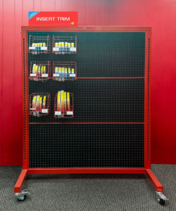 RV Designer Introduces Vinyl Insert Trim ‘Cube’ Display 2 KIT IT2 on Roller Blk pegboard