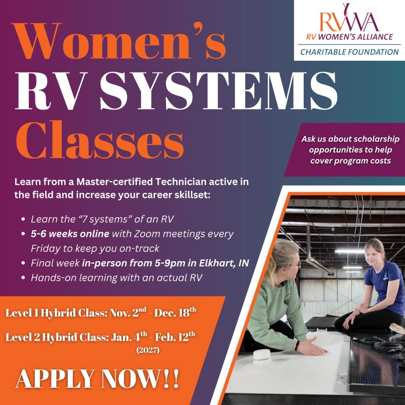 RVWA Opens Registration for Upcoming Women's RV Systems Courses 2 RVWA RV Systems classes